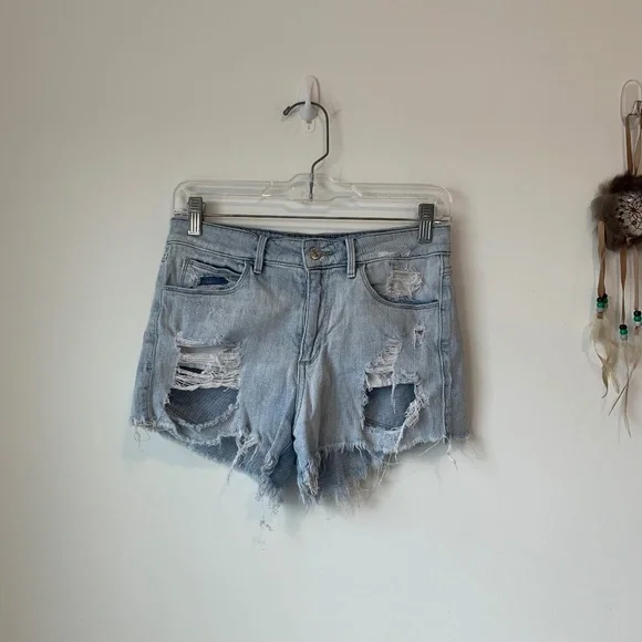 Guess Light Wash Distressed High Rise Denim Shorts - Picture 1 of 6